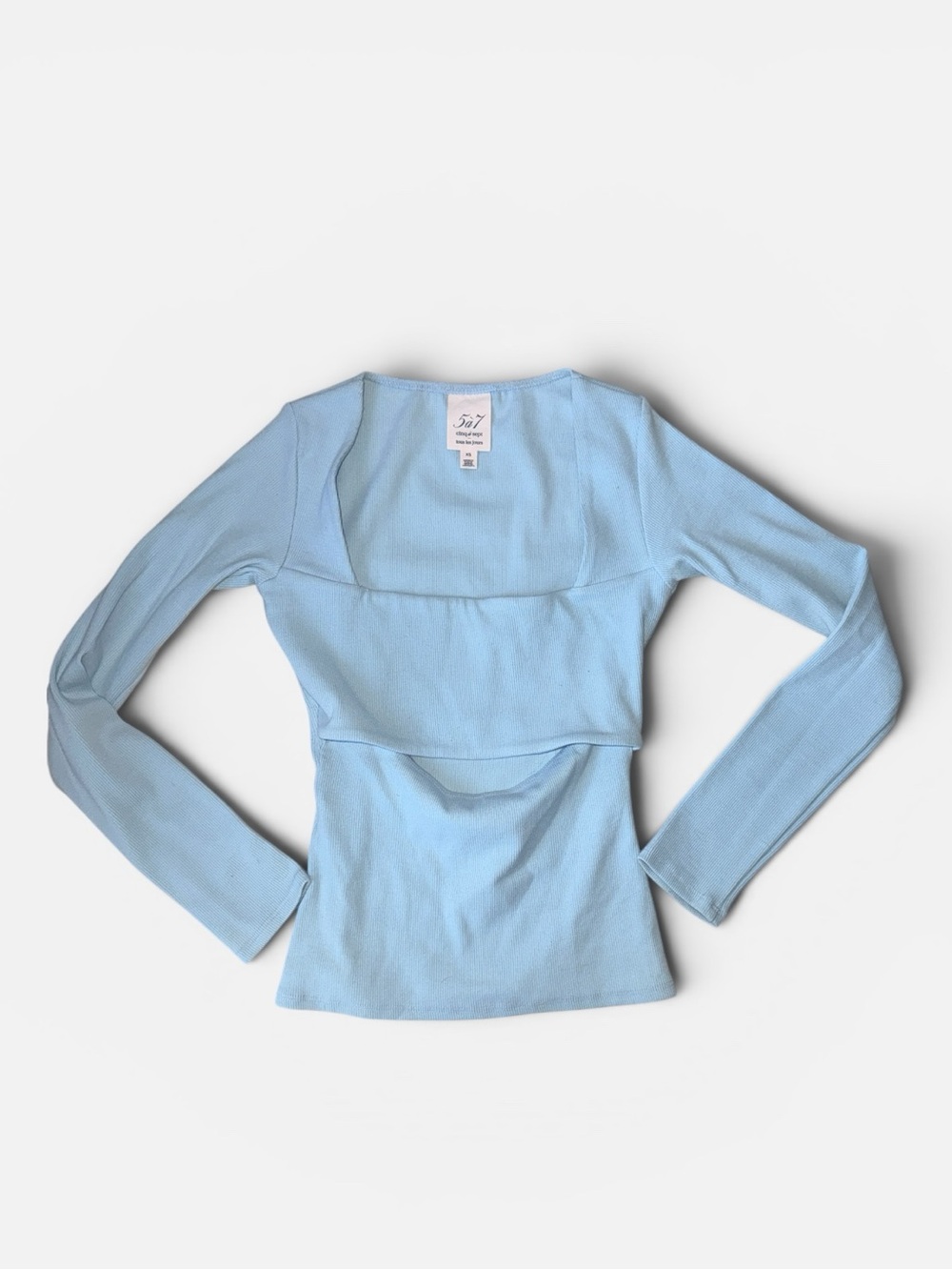 5-7 Ribbed Light blue Body con - Cut out Long sleeve Top